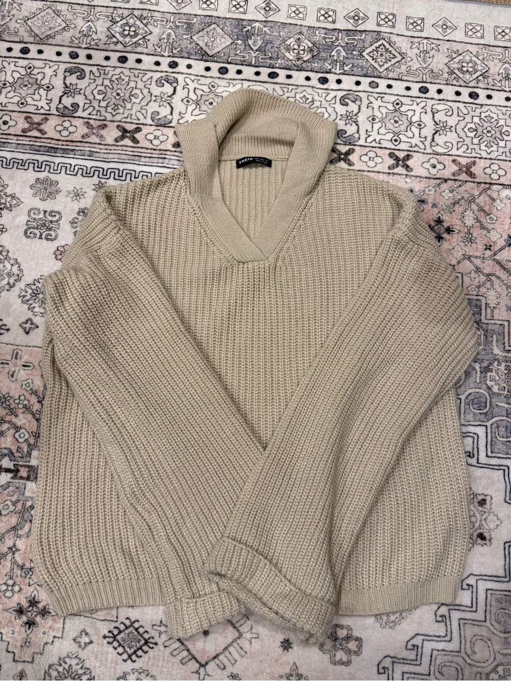 SHEIN Beige Collar Knit Sweater